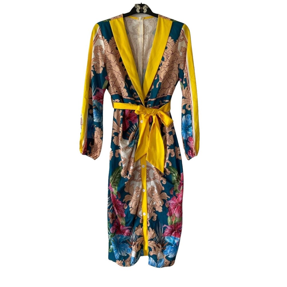 Shein Maxi Dress Women‎ L Multicolor Excellent Floral Long Sleeve V-Neck Ruched